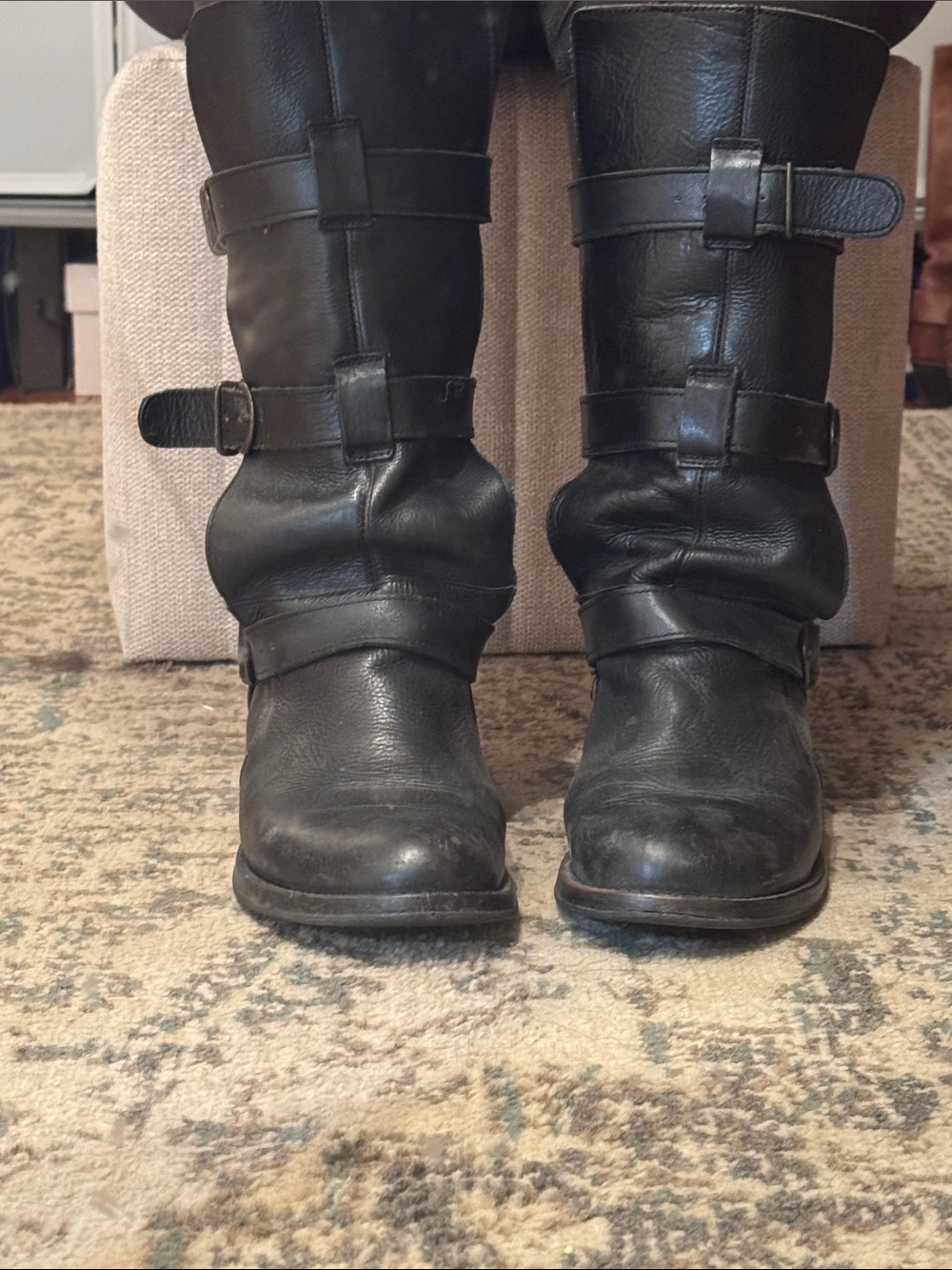 Steve Madden Black Leather Mid-Calf Buckle Moto Boots - Picture 3 of 8